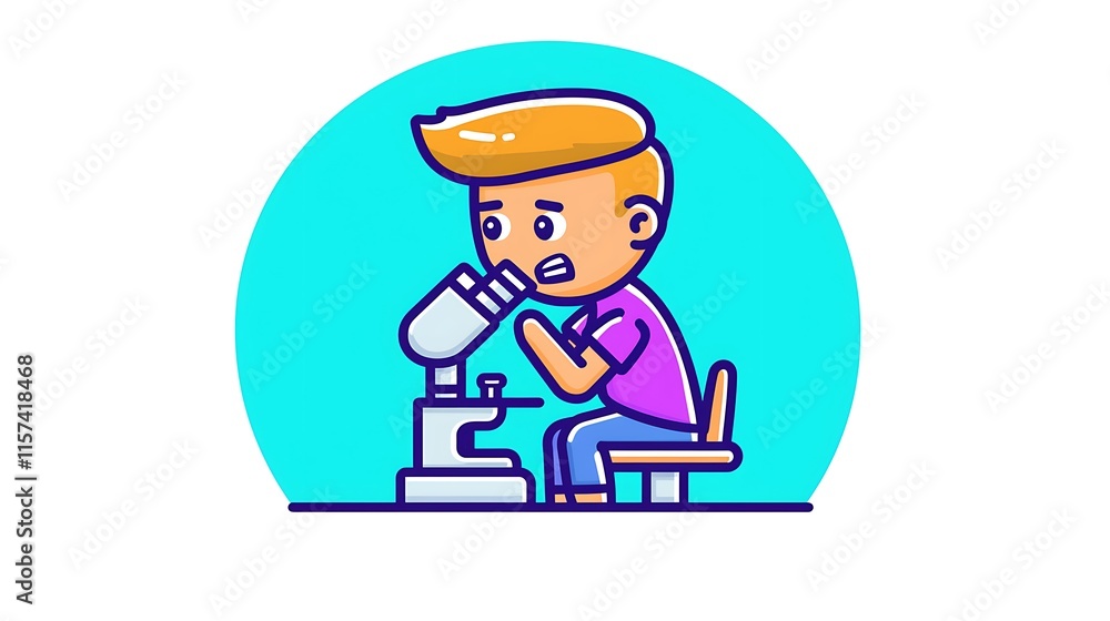 Boy scientist using microscope, focused, concentrated, studying. Boy scientist using microscope, focused, concentrated, studying.