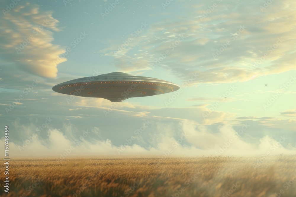 Alien UFO hovering over field humanoid spaceship extraterrestrial life Alien UFO hovering over field humanoid spaceship extraterrestrial life