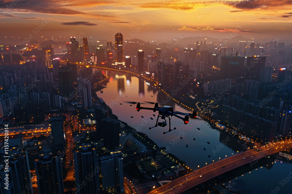 Fototapeta premium commercial drones in action, dynamic and cinematic view, high-definition shots