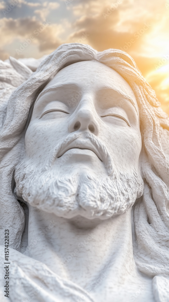 Close-up of Marble Sculpture of Jesus Christ's Head and Shoulders Close-up of Marble Sculpture of Jesus Christ's Head and Shoulders
