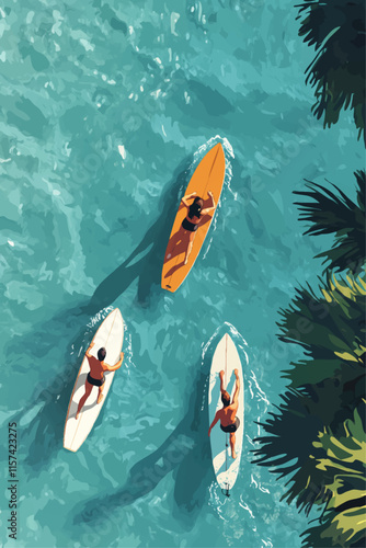 Aerial view of surfers