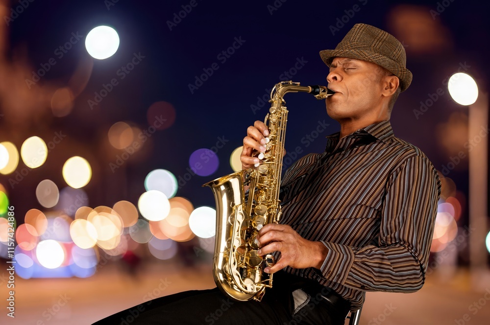 Fototapeta premium Happy jazz music band performing during live concert