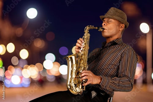 Canvas Print Happy jazz music band performing during live concert