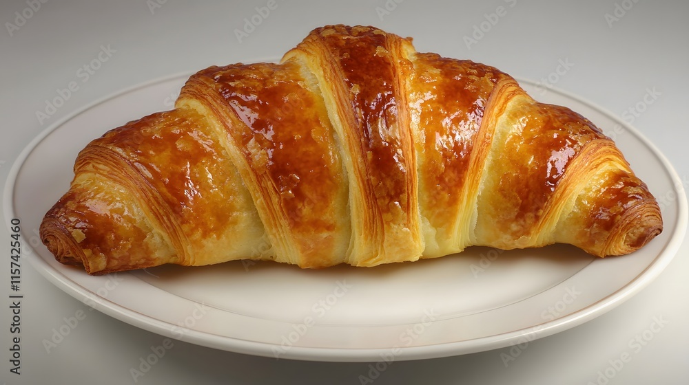Freshly baked croissant on plate home kitchen food photography warm environment close-up view culinary delight Freshly baked croissant on plate home kitchen food photography warm environment close-up view culinary delight