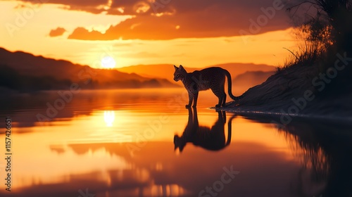 Sunset Reflection: Wildlife at the Lake photo