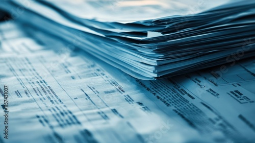 Closeup of logistics documents containing freight cost estimates and recalibrated shipping rates to manage expenses influenced by inflation indicating strategic operational adjustments. photo