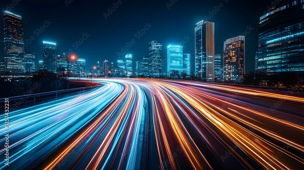 Dynamic nighttime traffic flow urban cityscape long exposure photography neon lights aerial view motion blur for seo Dynamic nighttime traffic flow urban cityscape long exposure photography neon lights aerial view motion blur for seo