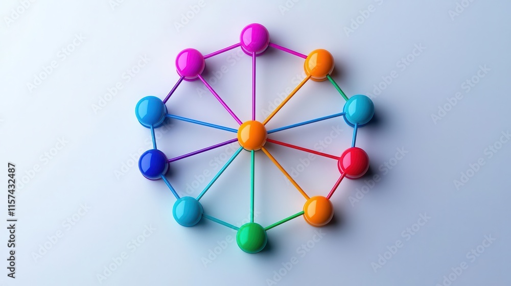 Obraz premium Visual representation of a diversified investment network, with colorful nodes depicting various funds and their interconnectedness