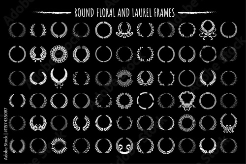 Various round floral and laurel frames set,  collection of round floral and laurel frames, crafted for award logos, champion badges, and branding excellence