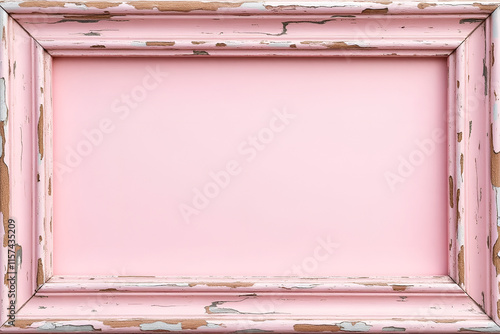 A rustic pink frame with visible chipped paint and rough edges, showcasing a blend of vintage charm and distressed beauty, perfect for shabby chic decor ideas