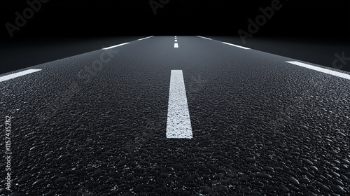 Wet Asphalt Road with Center and Lateral White Lines photo