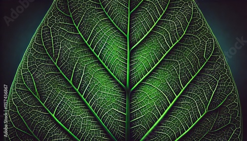 Close-up macro image of a leaf's intricate vein network against a deep green background a striking representation of natural patterns, texture, and organic structure