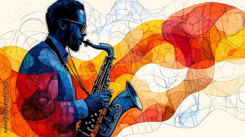 A Saxophonist Plays Amidst Abstract Warm Hues