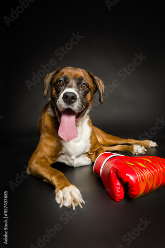 perro con guante de boxeo