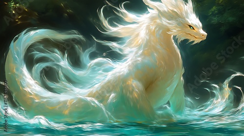 Luminous White Dragon Emerging From Teal Waters