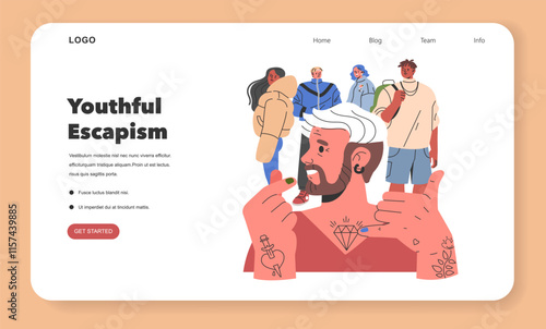 Men Midlife Crisis. Flat Vector Illustration