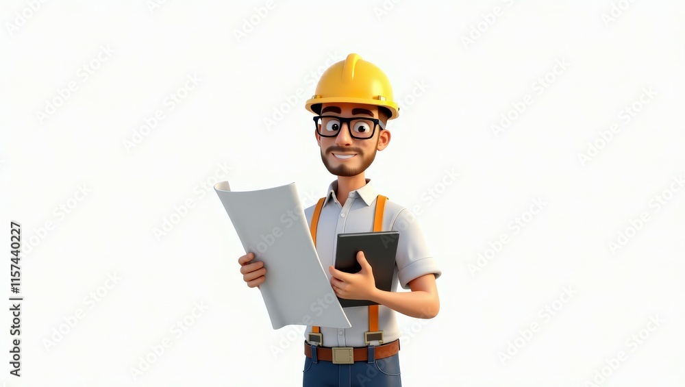 A male architect analyzing a document, wearing a hard hat, ideal for corporate and industrial themes A male architect analyzing a document, wearing a hard hat, ideal for corporate and industrial themes