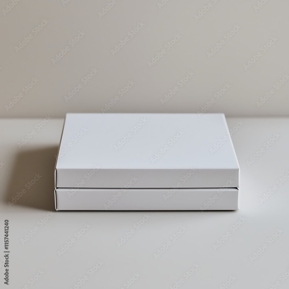 Minimalist white packaging box on a neutral background Minimalist white packaging box on a neutral background