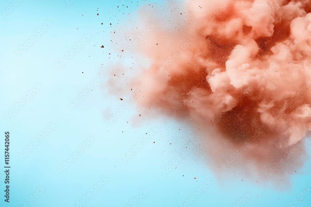 Fototapeta premium Colorful powder explosion creates vibrant clouds against blue backdrop during celebration