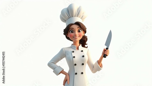 A female chef in uniform, holding a knife, showcasing expertise and creativity, perfect for culinary promotions photo