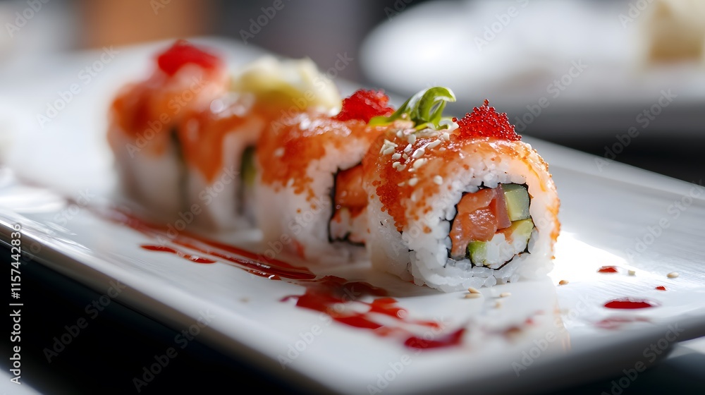Savoring delicious sushi rolls restaurant dining food photography elegant setting close-up culinary art Savoring delicious sushi rolls restaurant dining food photography elegant setting close-up culinary art