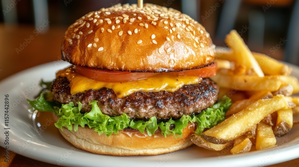 Juicy Cheeseburger and Crispy Fries - Perfect Meal Juicy Cheeseburger and Crispy Fries - Perfect Meal