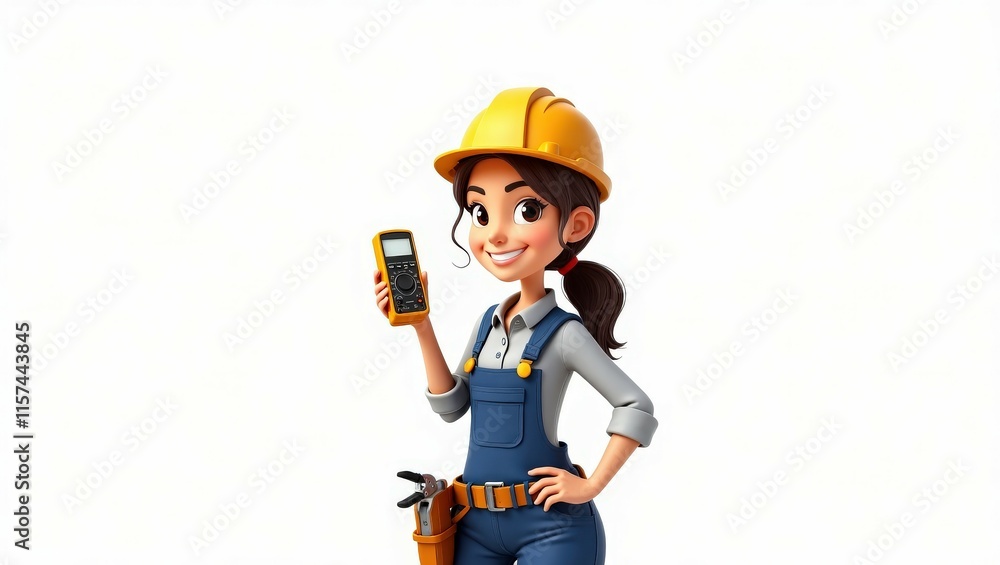 A female electrician with a toolbelt, representing skill and empowerment, suitable for trades and career themes A female electrician with a toolbelt, representing skill and empowerment, suitable for trades and career themes