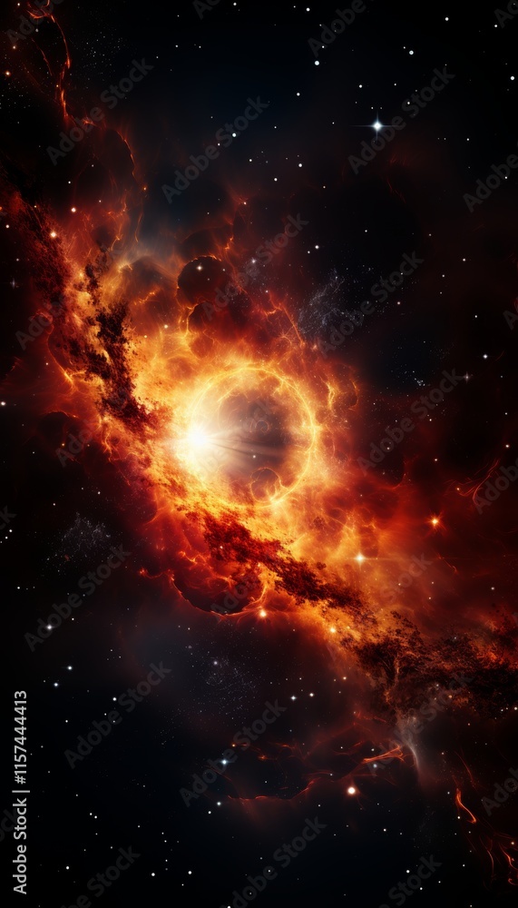 Obraz premium A mesmerizing swirling galaxy featuring a fiery black hole brilliantly at its dynamic center