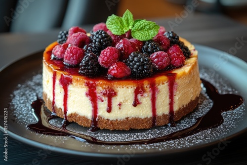 Wallpaper Mural Delicious cheesecake with berry coulis and fresh berries topping Torontodigital.ca