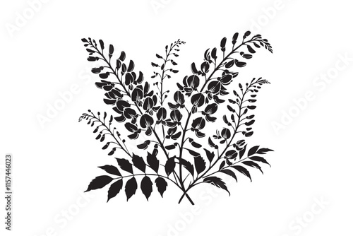 simple and unobtrusive wisteria flowers vector silhouette illustration isolated in white background
