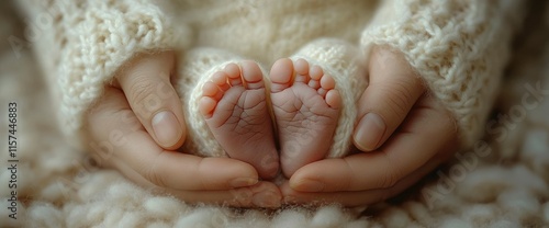 Tender Newborn Baby Feet Held in Loving Hands