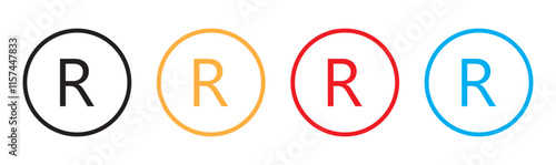Trademark TM, Registered R, Copyright C vector icon set. Brand register trade mark symbol sheet.