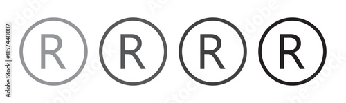 Trademark TM, Registered R, Copyright C vector icon set. Brand register trade mark symbol sheet.