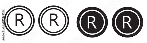 Registered trademark vector icon set black filled and outlined style.