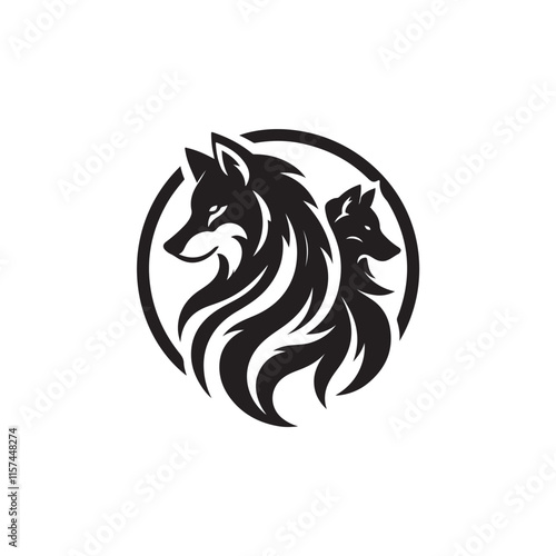 Black Color Wolf silhouette design Vector Illustration, Solid White Background 1.eps