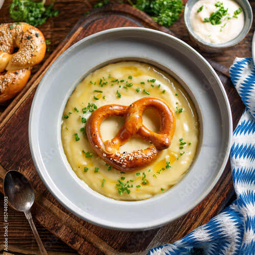 Delightful Bavarian Pretzel Soup Brezensuppe in Bowl photo