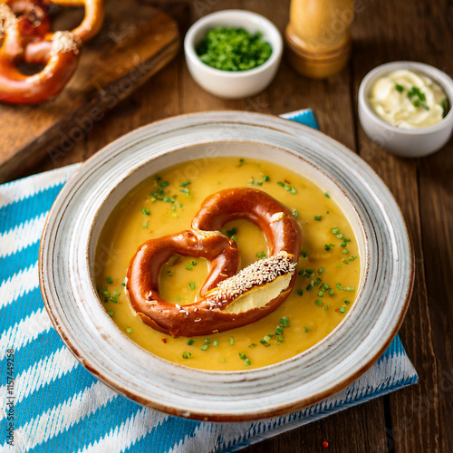 Delightful Bavarian Pretzel Soup Brezensuppe in Bowl photo