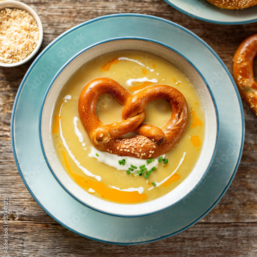 Delightful Bavarian Pretzel Soup Brezensuppe in Bowl photo