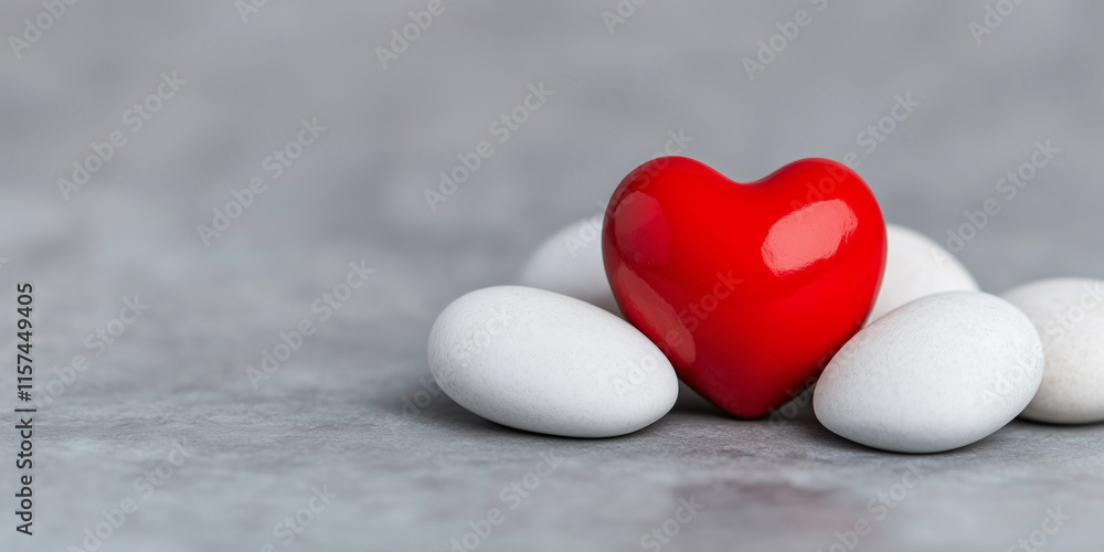 Red Heart and White Stones on Gray Surface Red Heart and White Stones on Gray Surface