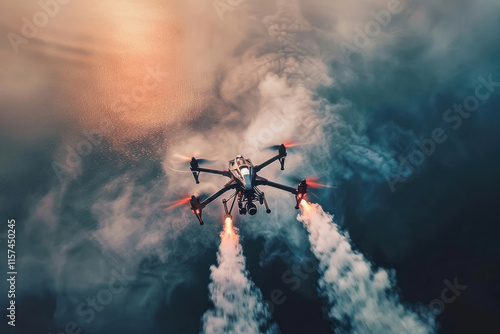 Stunning aerial visuals of racing drones, detailed close-up shots photo