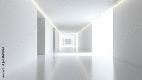 Wallpaper Mural Bright, minimalist white corridor with glowing lines, leading to a light source at the end. Torontodigital.ca