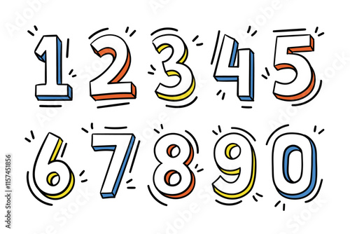 Numbers 0 to 9 hand drawn doodle vector illustration set. Sketch style numeric digits for educational elements, graphic design, kids art print, and fun creative projects.