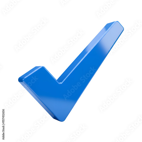 A bold 3D blue tick mark on a transparent background