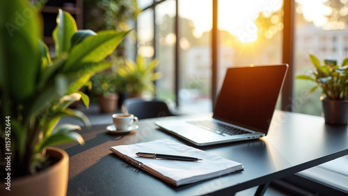 Sleek Modern Workspace: Natural Light, Plants, and Productivity for Remote Work and Eco-Friendly Office Solutions