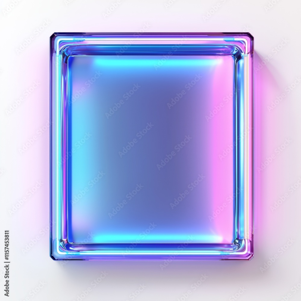 Neon Square Frame:  An abstract, vibrant, and eye-catching neon square frame with bright, vibrant colors on a white background. The frame is illuminated by neon light.