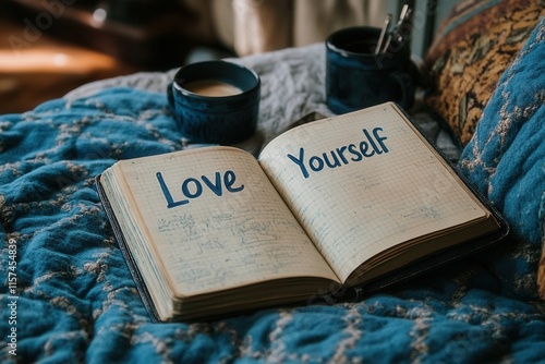 A book lies open to a page that prominently displays the important message, love yourself, serving as a reminder for selfacceptance and care. Self-Love and Self-Care on Valentine’s Day