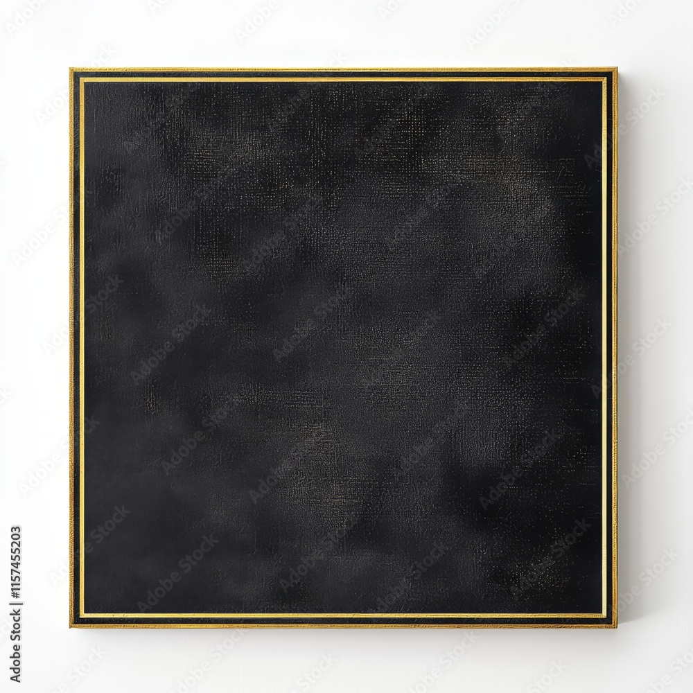 Fototapeta premium Dark Abstract Canvas Art: A square canvas, framed in gold, showcases a dark, textured abstract piece. 
