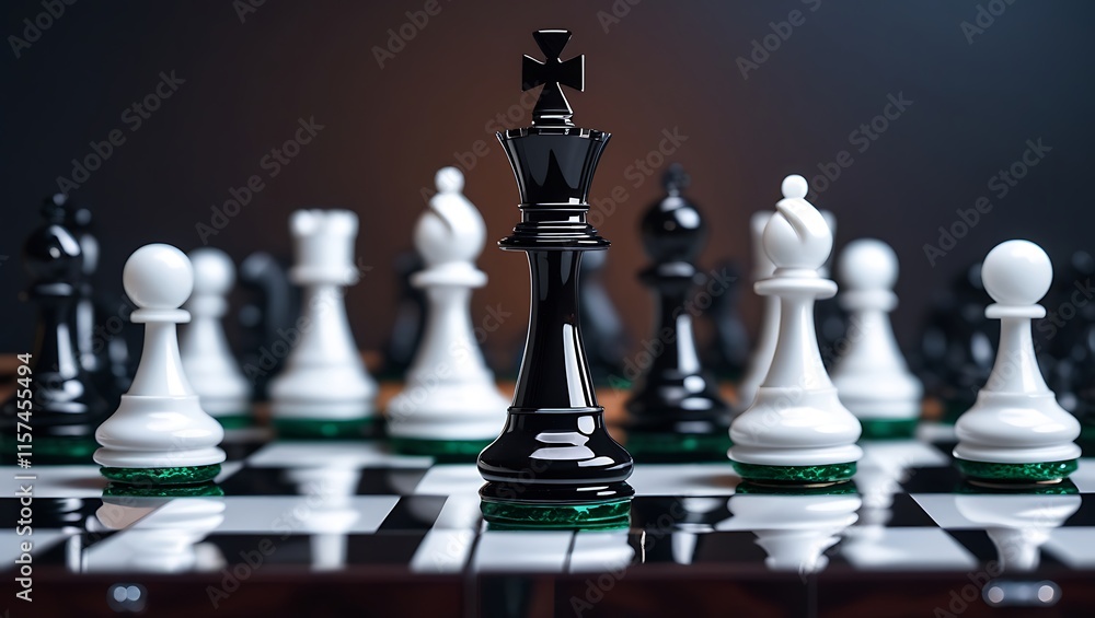 Black king chess piece standing on a chessboard

