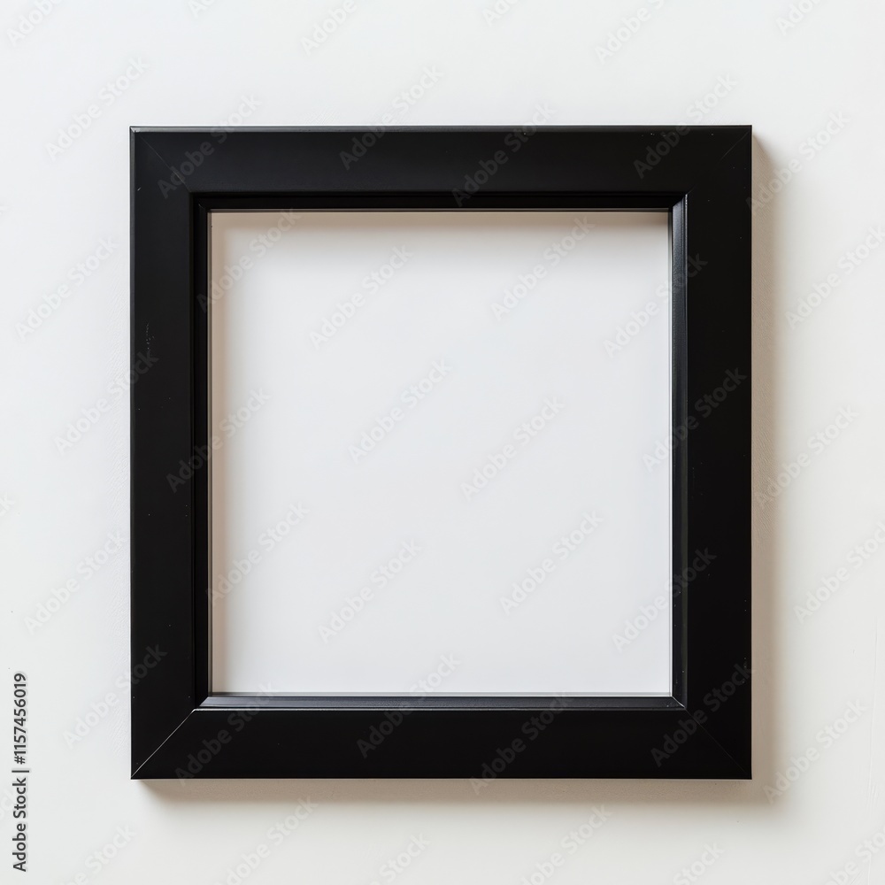 Black Square Frame Mockup: A clean, minimalist image showcasing an empty black square picture frame against a neutral backdrop, ideal for design presentations or showcasing artwork. Black Square Frame Mockup: A clean, minimalist image showcasing an empty black square picture frame against a neutral backdrop, ideal for design presentations or showcasing artwork.
