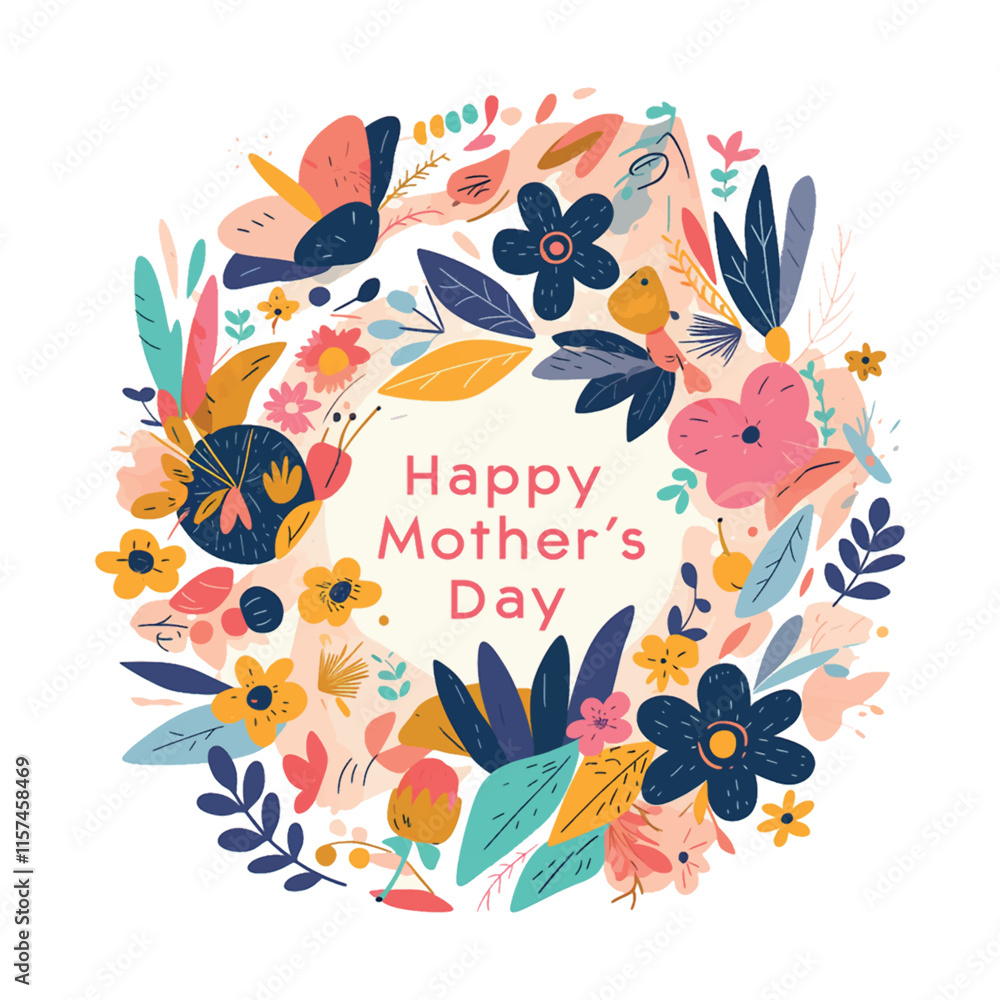 Naklejka premium A colorful flowery design with the words Happy Mother's Day written in cursive. The design is meant to convey a sense of warmth and love for mothers on this special day